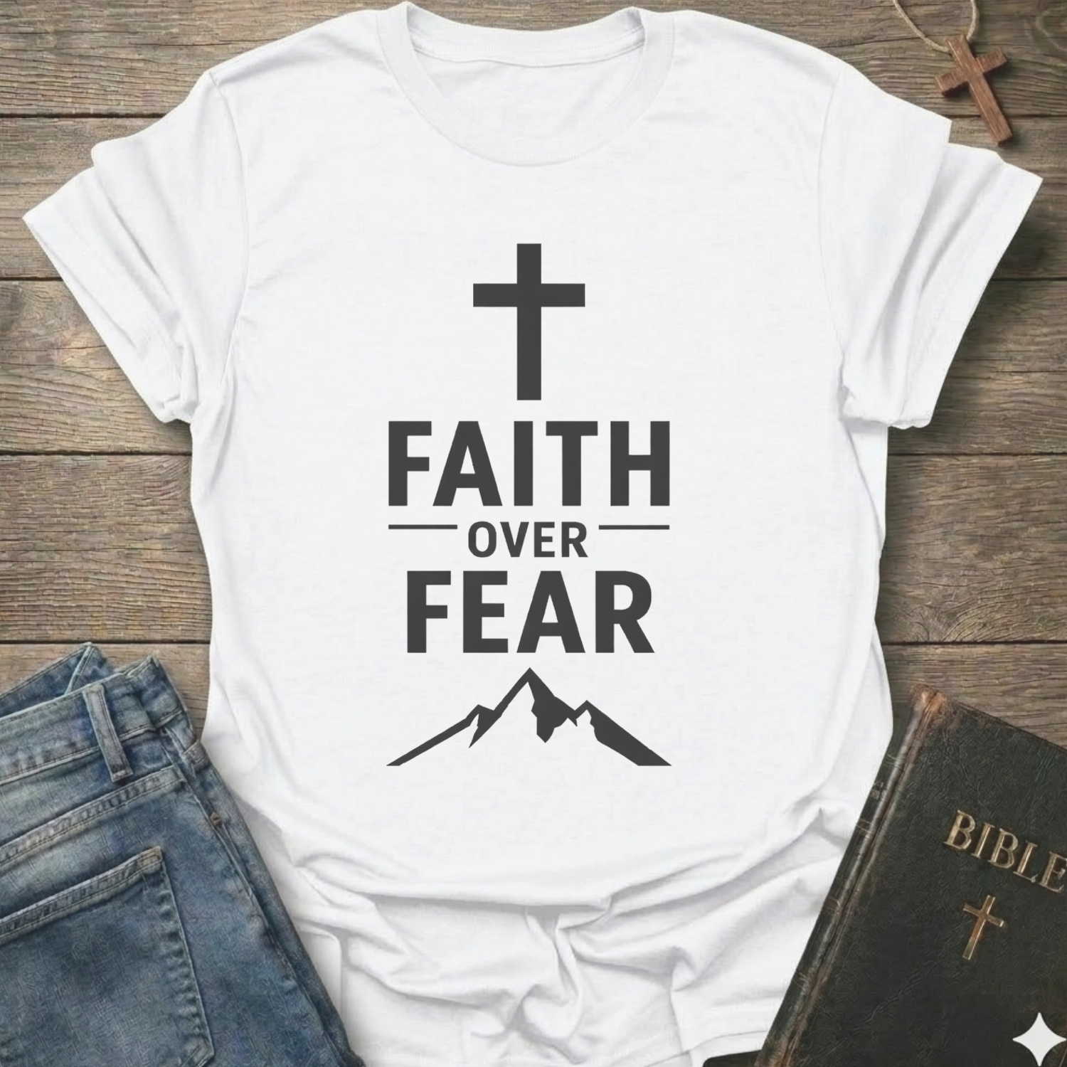Faith over Fear cross mountain T-Shirt