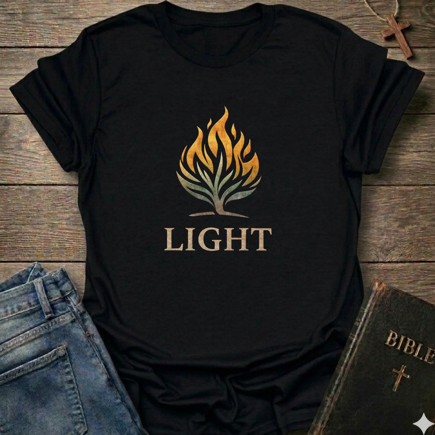 Be the Light Christian T-Shirt Matthew 5:14 sunburst faith apparel