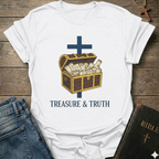 Treasure and Truth Brand Signature Christian T-Shirt cross scripture chest faith apparel conversation starter