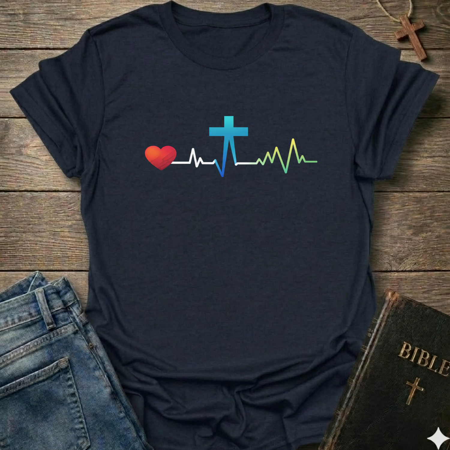 Cross Heart Lifeline Graphic Christian T-Shirt bold faith apparel Faith Forward