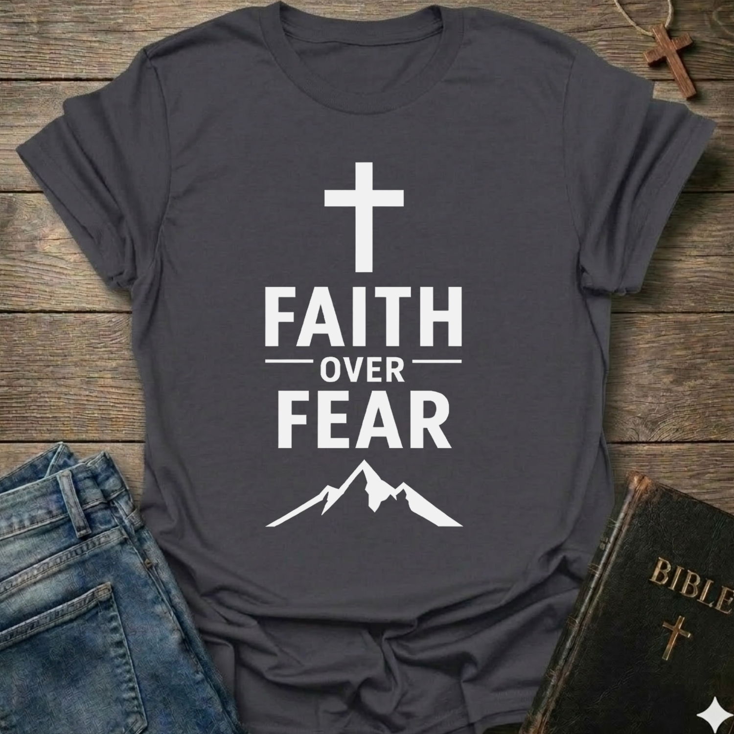 Faith over Fear cross mountain T-Shirt