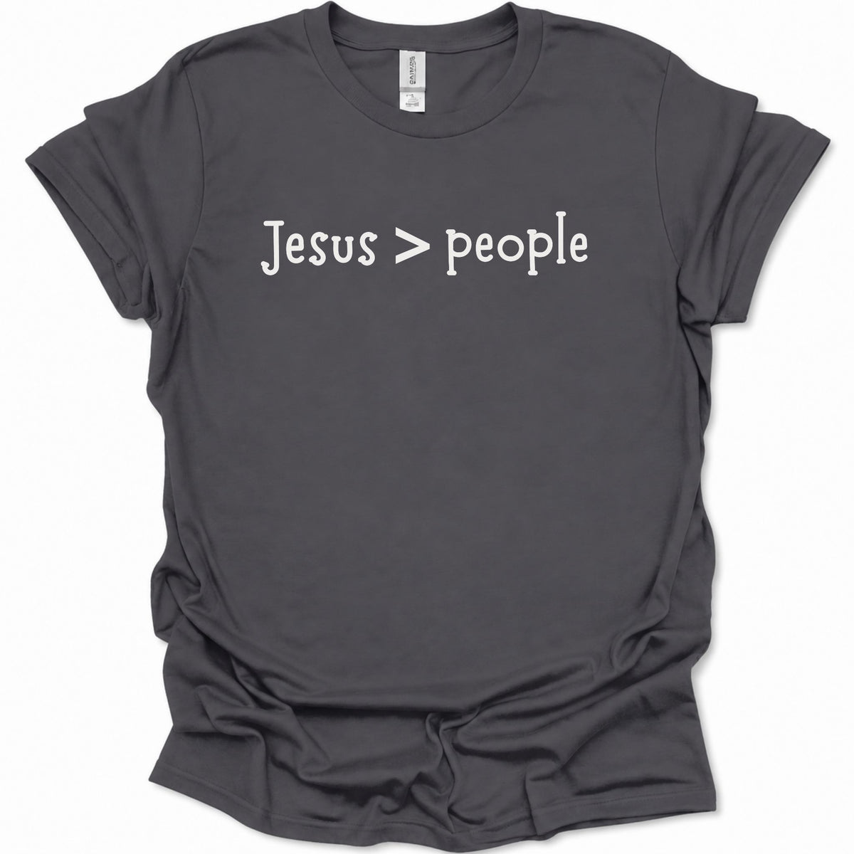 A dark gray short-sleeve t-shirt with the text 'God is Love' and '1 John 4:16' printed in white on the chest, displayed against a plain white background.