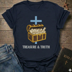 Treasure and Truth Brand Signature Christian T-Shirt cross scripture chest faith apparel conversation starter