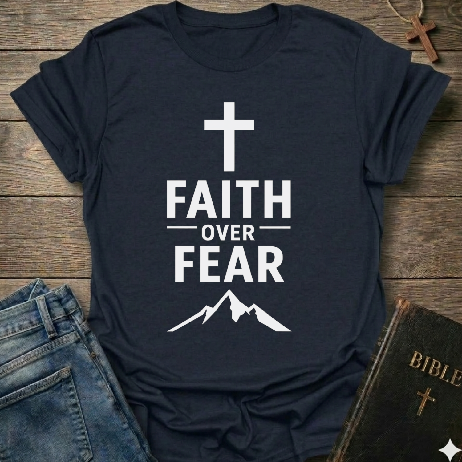 Faith over Fear cross mountain T-Shirt