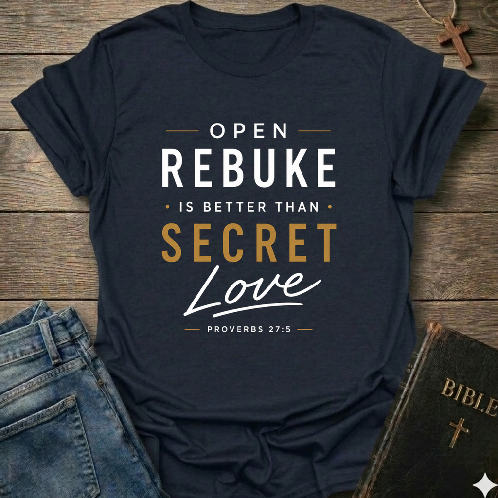 Open Rebuke is Better Than Secret Love Christian T-Shirt Proverbs 27:5 script faith apparel conversation starter