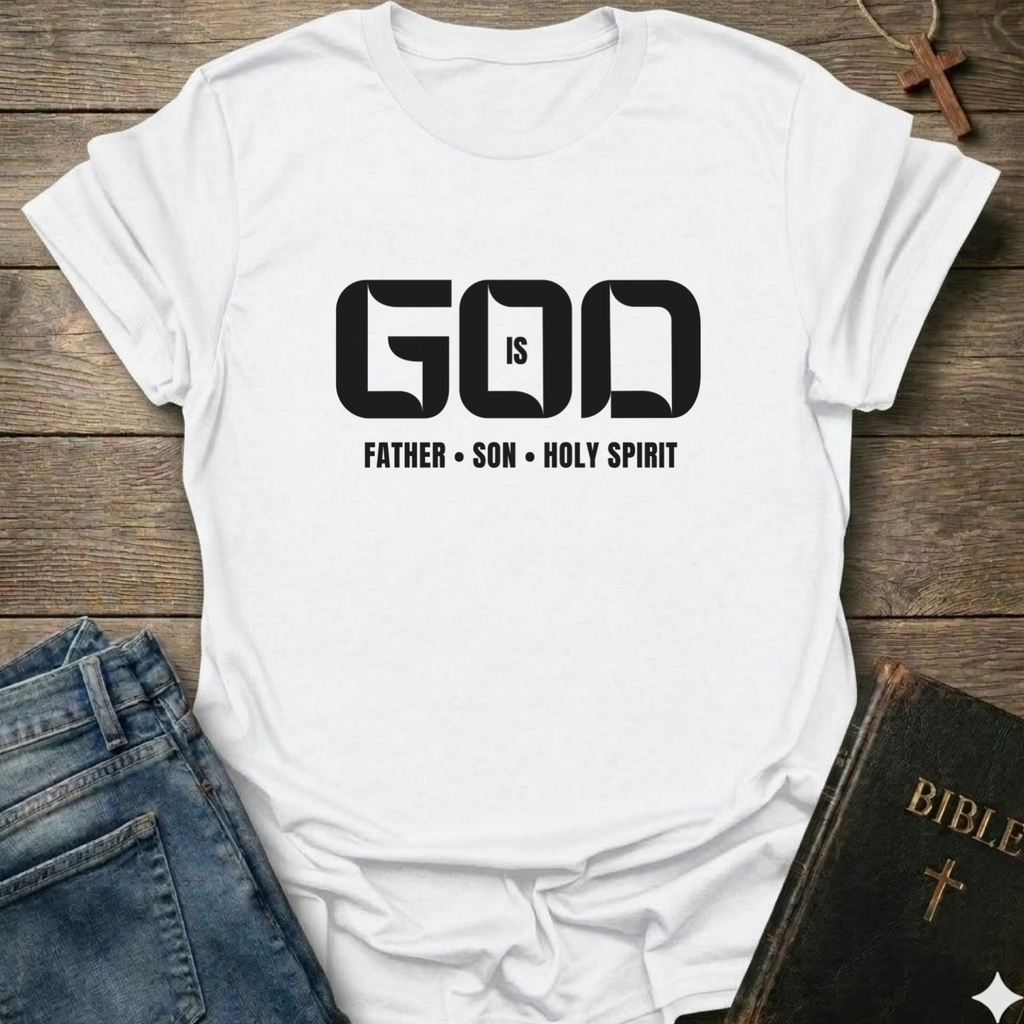 God is Father Son Holy Spirit Trinity Christian T-Shirt bold typography faith apparel conversation starter