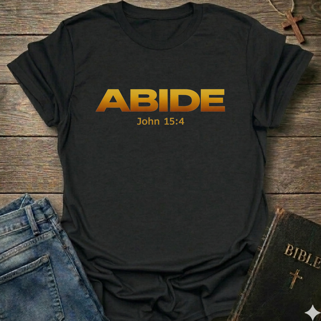 Abide Christian T-Shirt John 15:4 gold gradient faith apparel conversation starter
