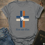 Faith over Fear Cross Dove Christian T-Shirt white faith apparel conversation starter