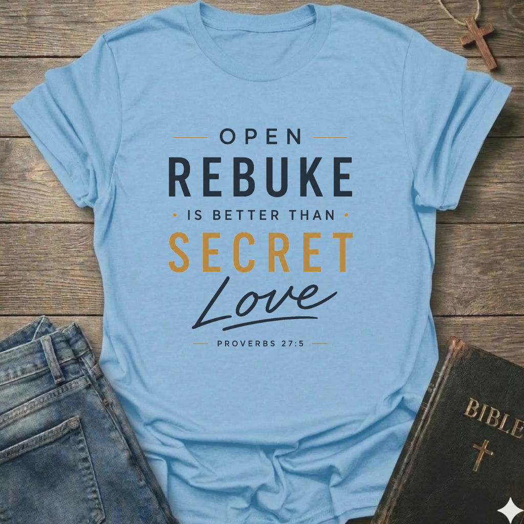 Open Rebuke is Better Than Secret Love Christian T-Shirt Proverbs 27:5 script faith apparel conversation starter